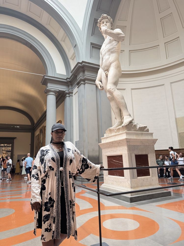 Dr. Lakisha at the Galleria dell'Accademia, Florence