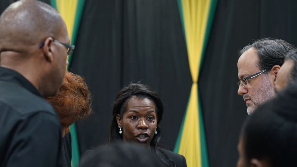 Dr. Lakisha in a meeting in Jamaica